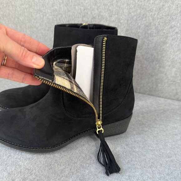 Diba Womens Size 7.5 Black Ankle Boots Booties Gold Side Zipper Low Heel NEW - Picture 2 of 16